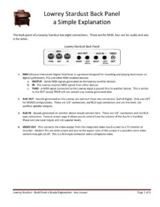 Lowrey Stardust Back Panel a Simple Explanation | Lowrey Organ